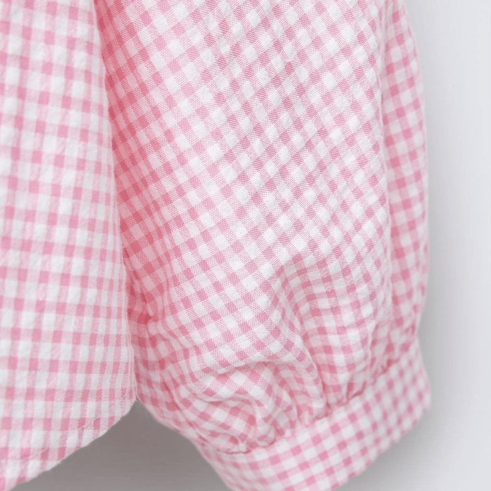 Zara Girls Pink Gingham Button-Up Blouse with Peter Pan Collar - Size 5 - Picture 4 of 9